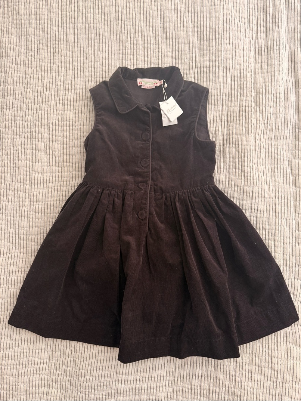 Sleeveless Black Corduroy Button-Front Girls Dress